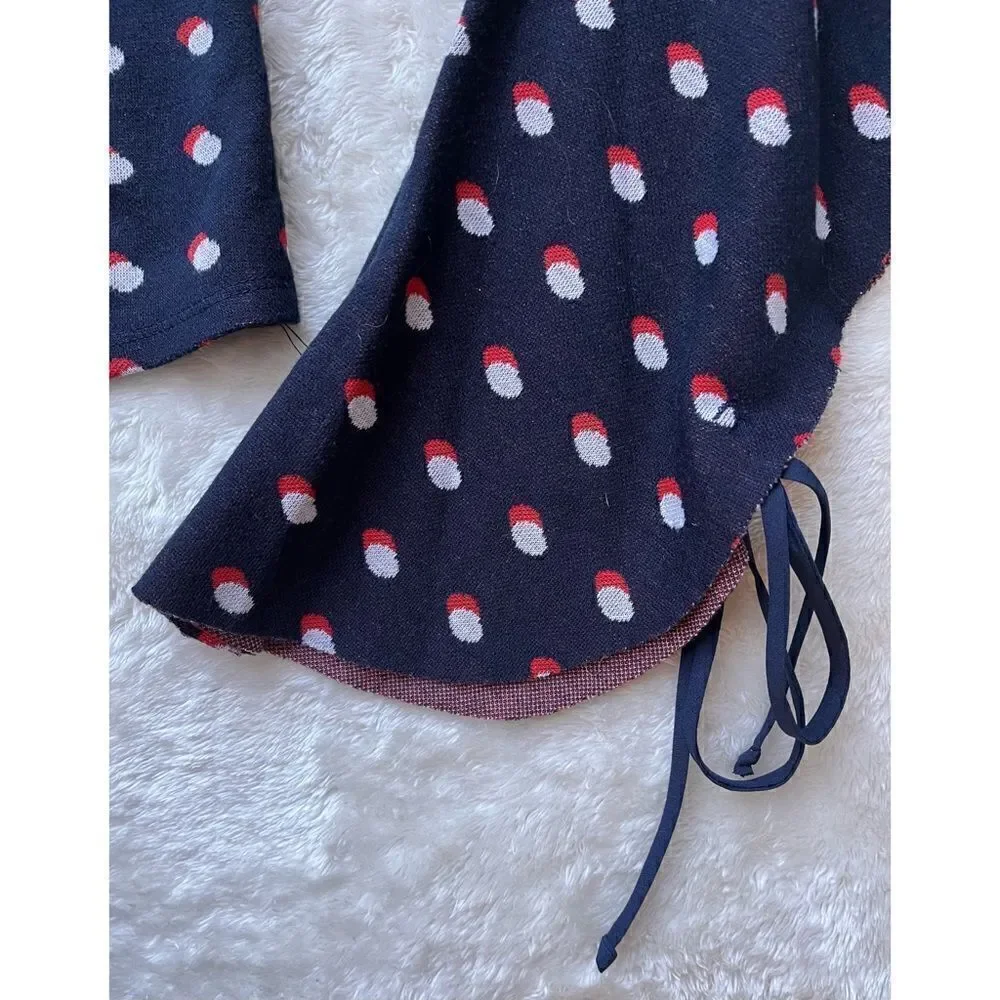 BCBGeneration Blue, Red & White Polka Dot Flutter Sleeves Mock Neck Crop Top